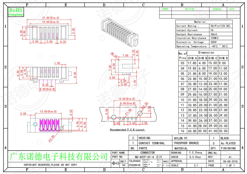 笔记本电池连接器ND-A01F-H1-A系列尺寸图